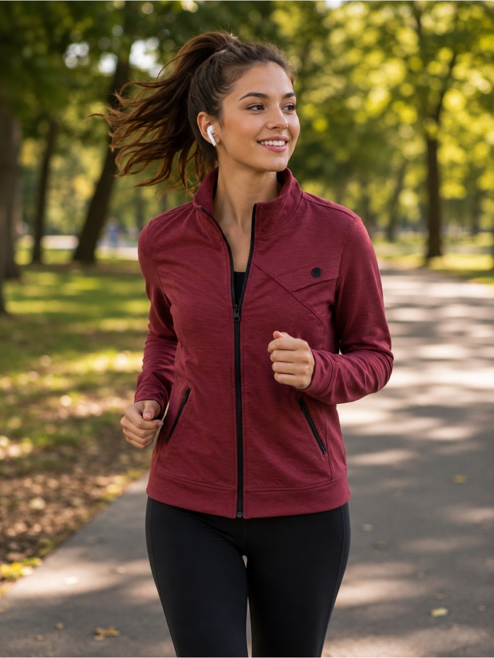 CAbi Women's Deep Red Zip-Up Utility Jacket